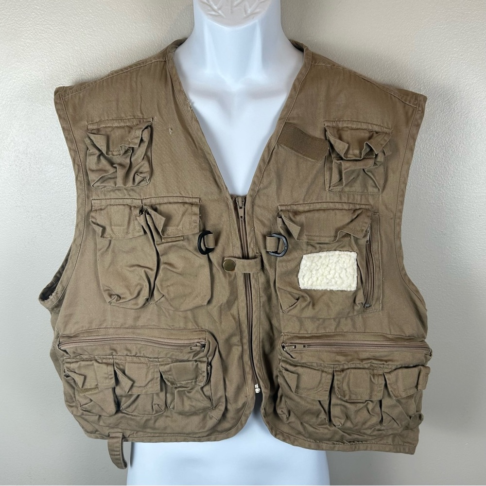 Vintage Ausable Fly Fishing Vest Multiple Pockets Zip Up Tan Men's XXL‎ ?